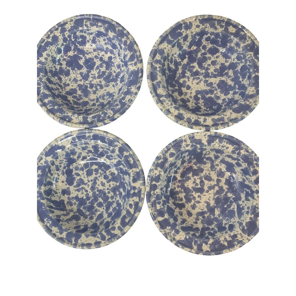 Four VTG Bennington Stonewear Blue Spongeware Soup Bowls A10131 Roseville